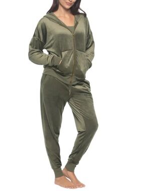 Black Bow Velour Hoodie and Joggers Green Size Medium